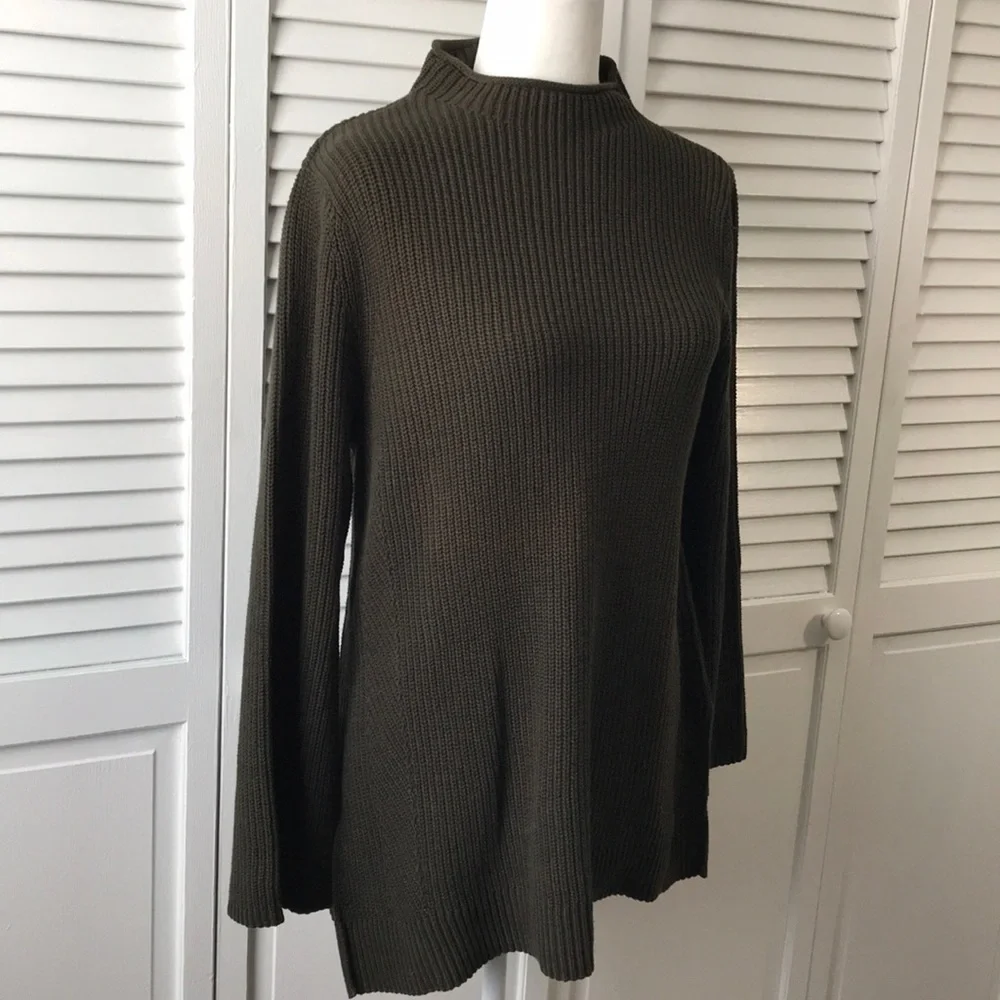 STYLE & CO. Olive Green Ribbed Mock-Neck Tunic Sweater Size Large